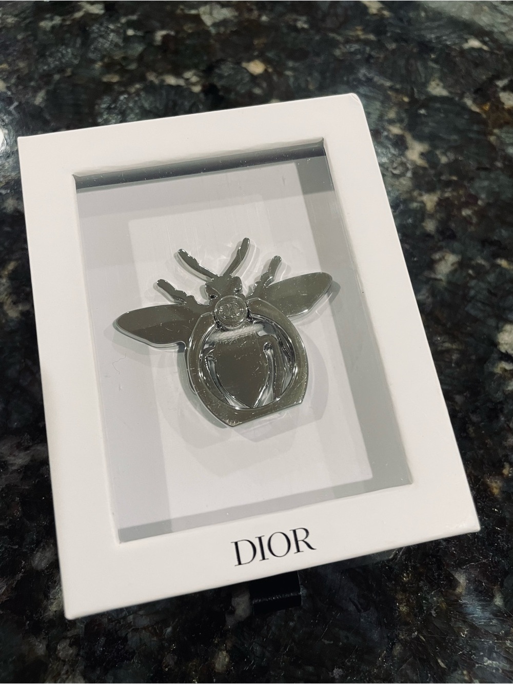 Dior Silver Metal Bee Phone Ring Holder in Silver
